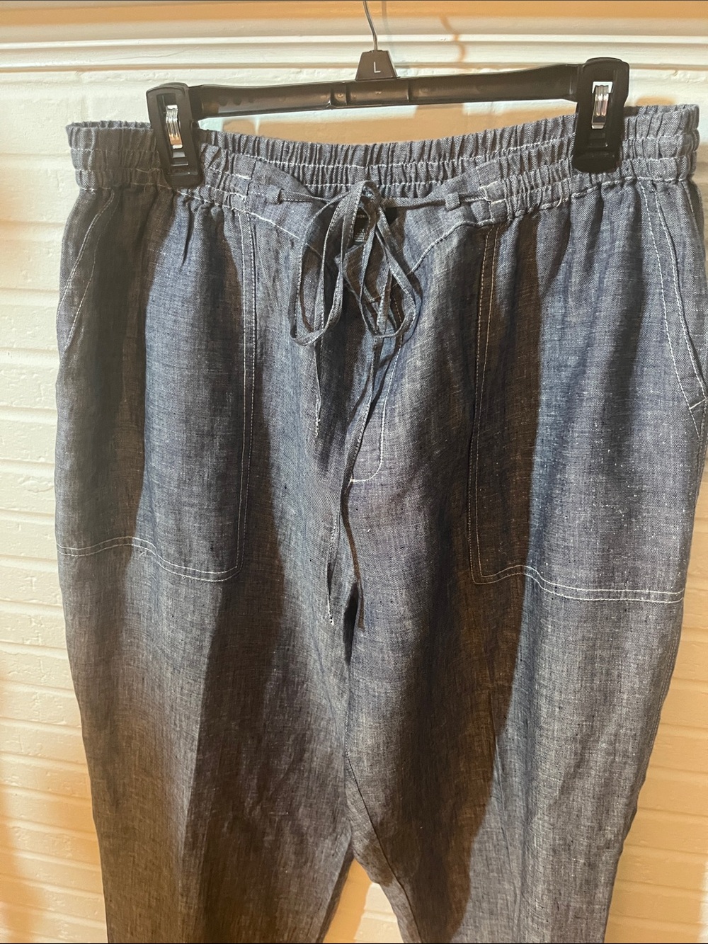 Relaxed Drawstring Chambray Pants - Blue - Picture 2 of 6